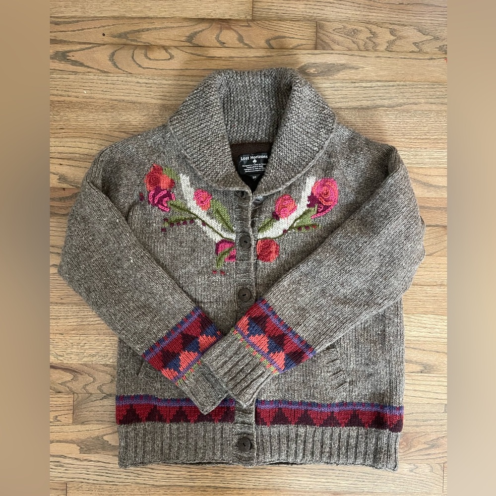 Lost Horizons Wool Cardigan Sweater Fleece Lined S